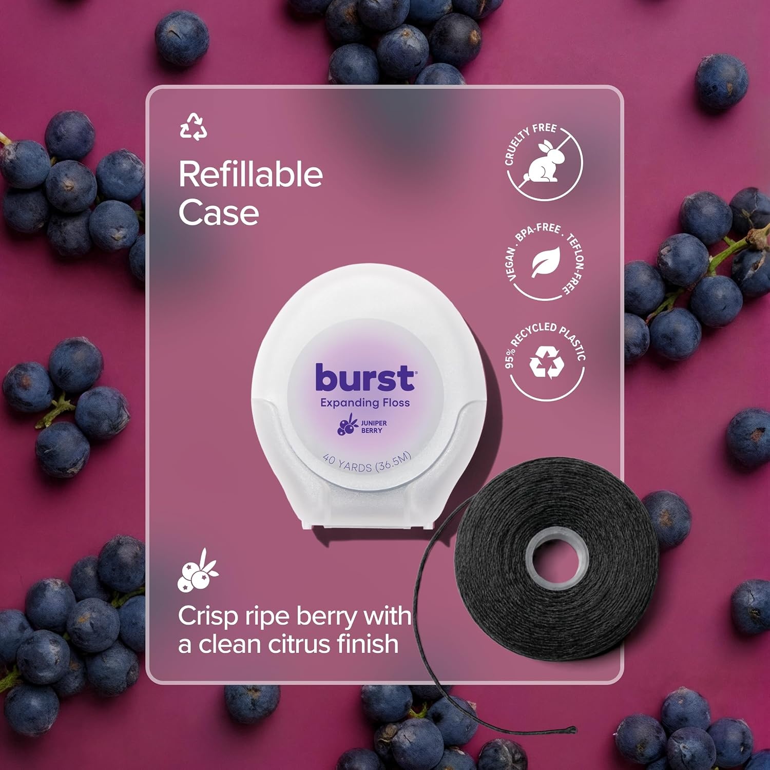 image:imageBURST Expanding Dental Floss Juniper Berry120 Yards Stain Absorbing