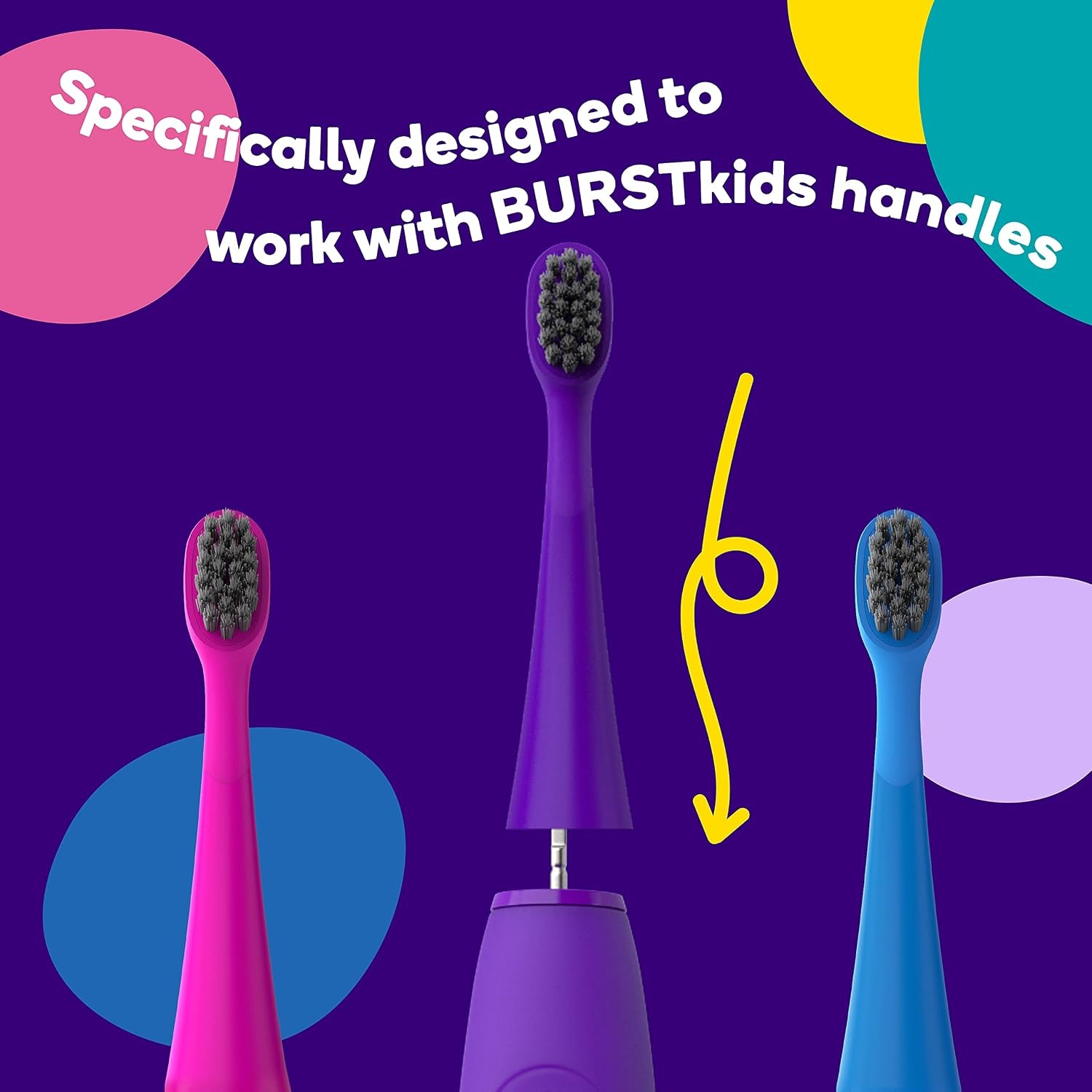 image:imageBURST Genuine Replacement Heads for Kids Electric Toothbrush Green3 PackPurple