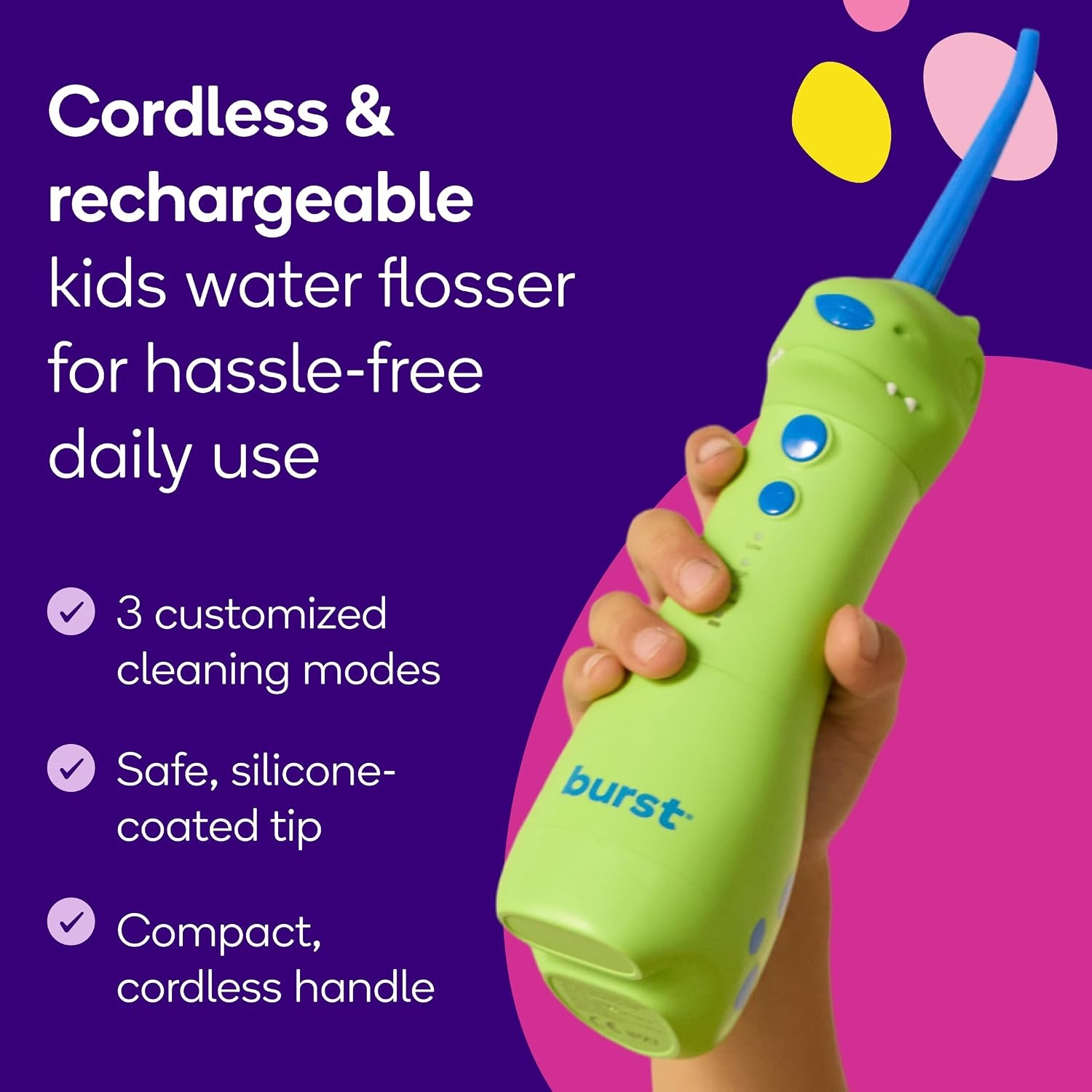 image:imageBURST Kids Water Flosser Dinosaur Cordless amp Rechargeable Water FlosserDinosaur