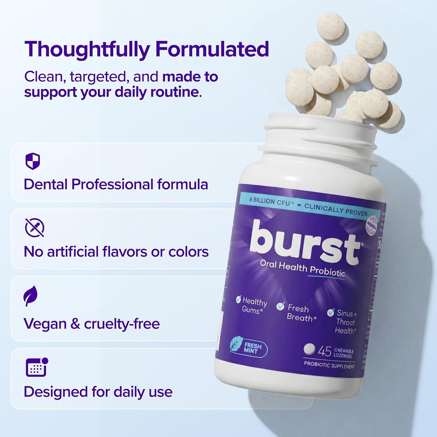 image:imageBurst Dental Probiotics 45 Count Oral Probiotics for Teeth and Gums