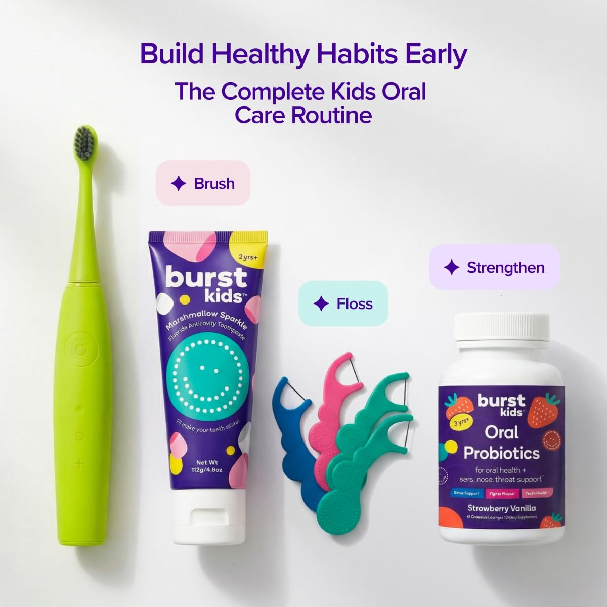image:imageBurst Kids amp Toddlers Electric Toothbrush Purple Soft BristlesGreen