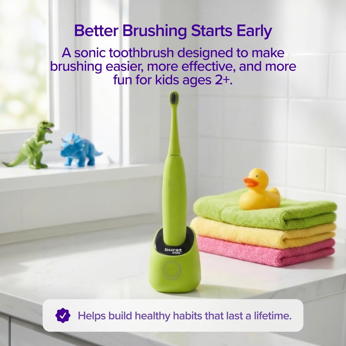 image:imageBurst Kids amp Toddlers Electric Toothbrush Purple Soft BristlesGreen