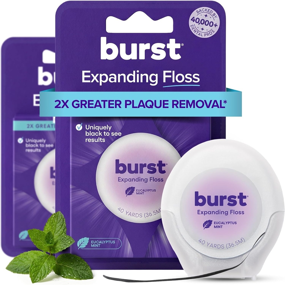 image:imageBURST Expanding Dental Floss Mint Eucalyptus160 Yards Stain Absorbing240 Foot Pack of 1