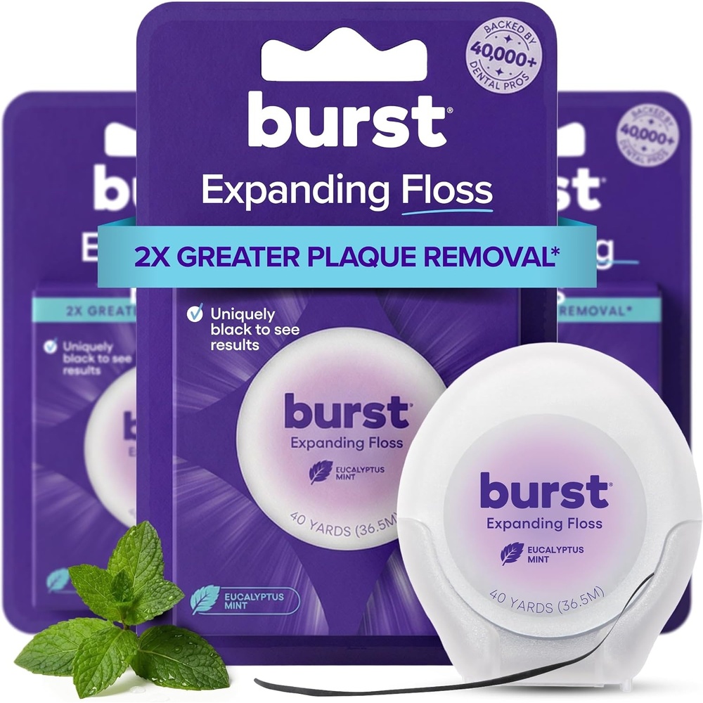 image:imageBURST Expanding Dental Floss Mint Eucalyptus40 Yards  Stain Absorbing360 Foot Pack of 1
