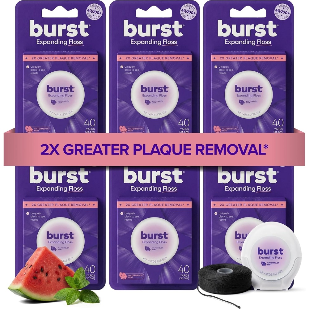 image:imageBURST Expanding Dental Floss Watermelon Mint120 Yards Stain Absorbing720 Foot Pack of 1