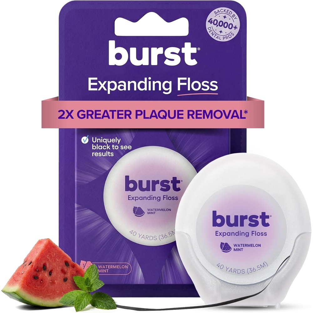 image:imageBURST Expanding Dental Floss Watermelon Mint40 Yards Stain Absorbing120 Foot Pack of 1
