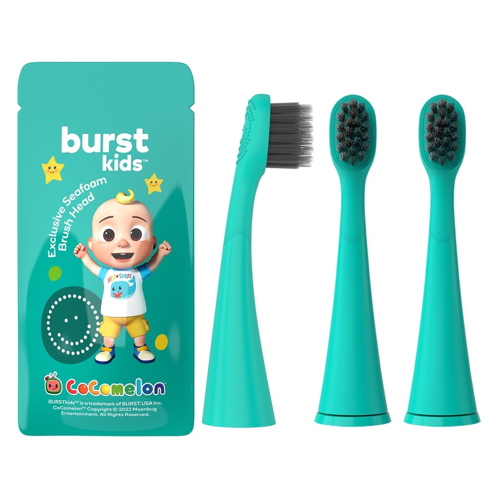 image:imageBURST Genuine Replacement Heads for Kids Electric Toothbrush Green3 PackCocomelon Seafoam