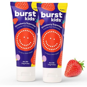 BURST Fluoride Free Strawberry Kids Toothpaste (4oz)(Strawberry Fluoride-Free 2 Pack)
